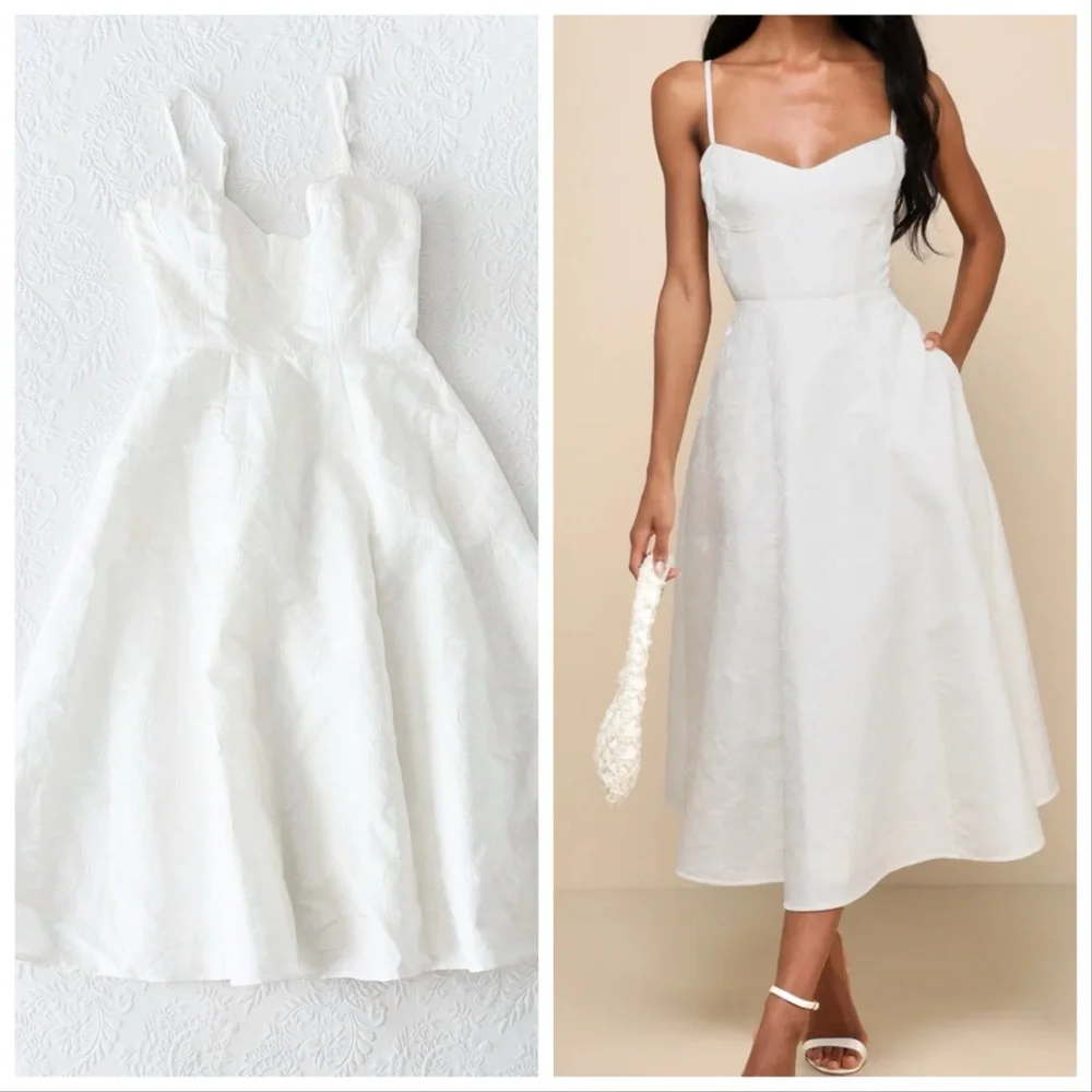 Lulus | Dresses | Lulus Meet For Tea White Jacquard Bustier Midi Dress With Pockets Medium | Poshmark Lulus | Dresses | Lulus Meet For Tea White Jacquard Bustier Midi Dress With Pockets Medium | Poshmark